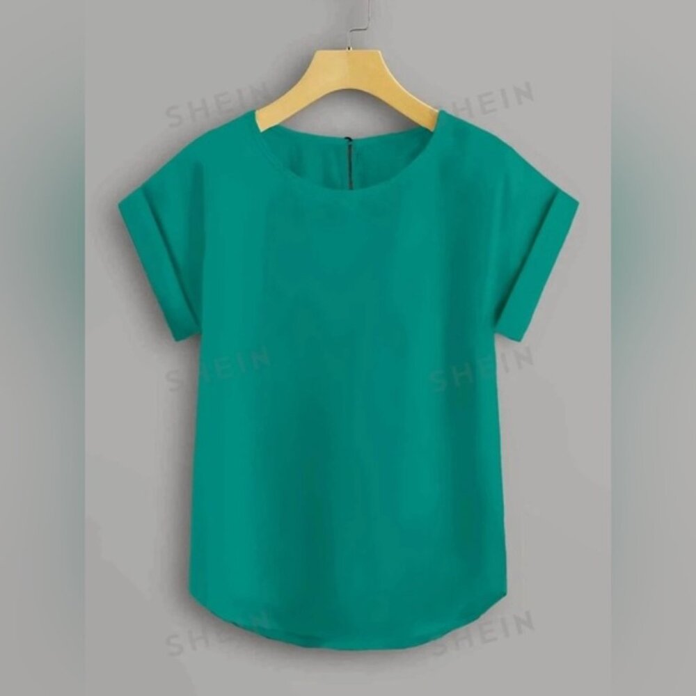 Plus Solid Roll Up Sleeve Blouse 1XL Teal 2/$14 or 3/$20